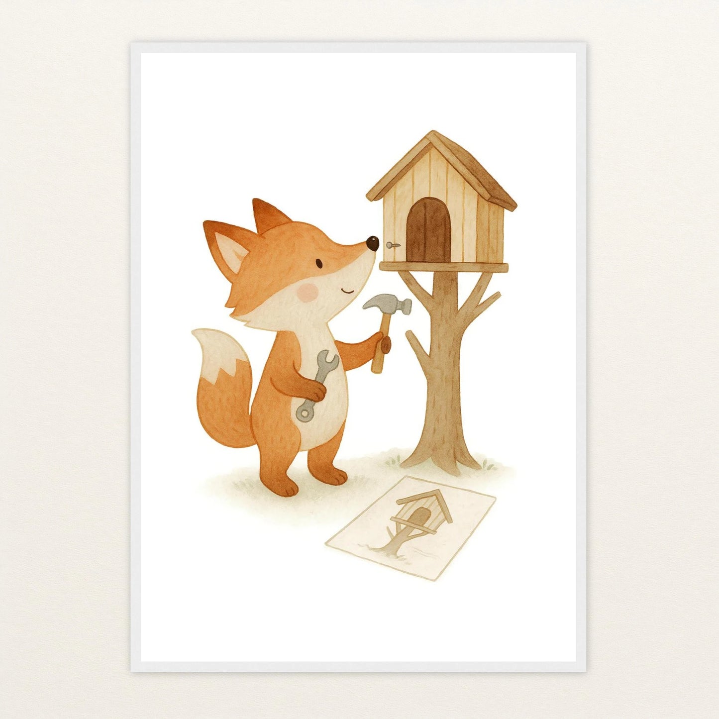 Finnegan der Fuchs - Motiv: "Baumhaus" Poster mit Holzrahmen von tinylearner