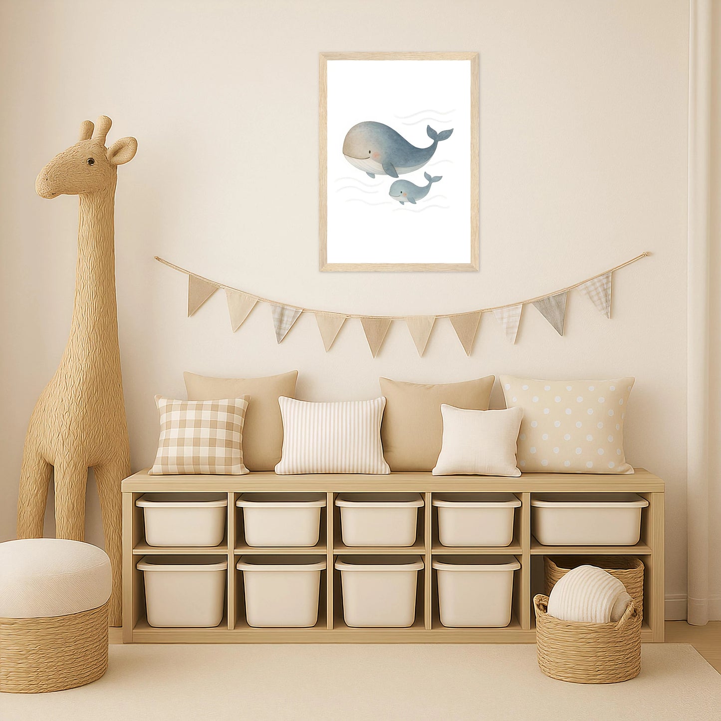 Willi der Wal - Motiv: "Familie" Poster mit Holzrahmen von tinylearner