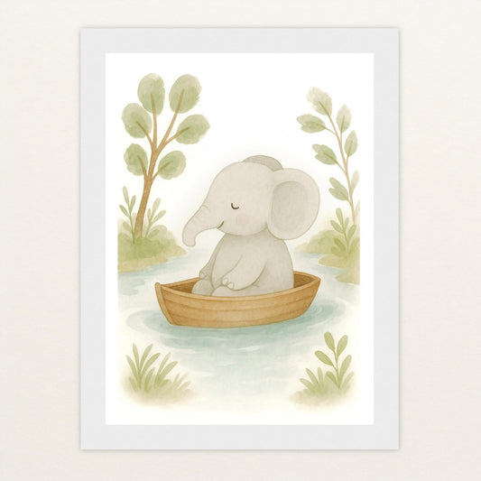 Emil der Elefant - Motiv: "Boot" Poster mit Holzrahmen von tinylearner