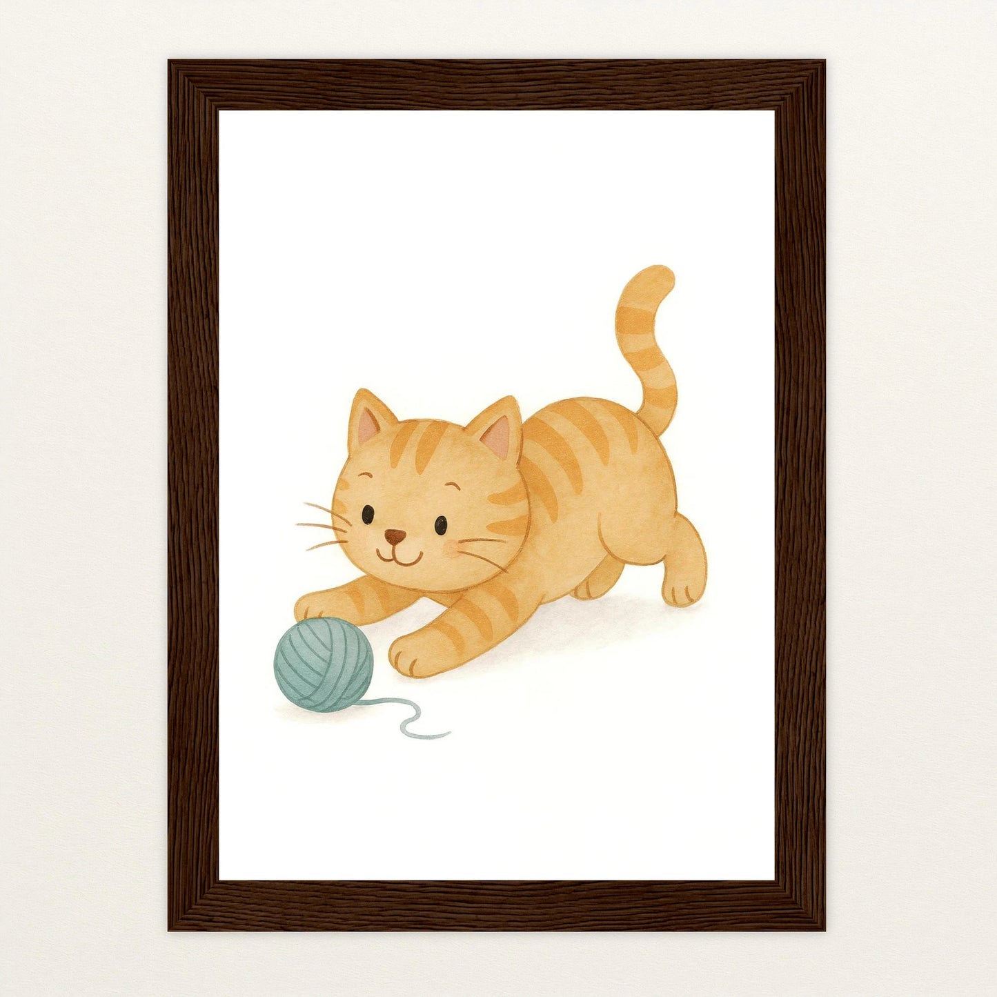 Kira die Katze - Motiv: "Wolle" Poster mit Holzrahmen von tinylearner