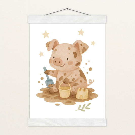 Susi das Schwein - Motiv: "Sandkasten" Poster mit Leisten von tinylearner