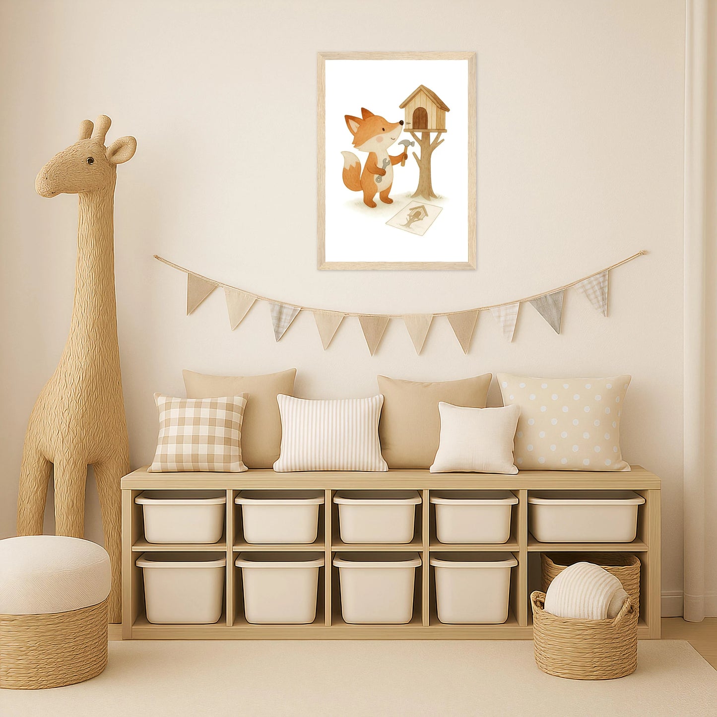 Finnegan der Fuchs - Motiv: "Baumhaus" Poster mit Holzrahmen von tinylearner