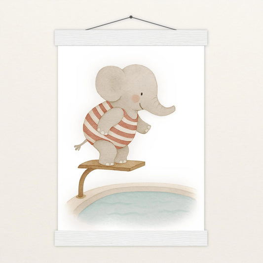 Emil der Elefant - Motiv: "Pool" Poster mit Leisten von tinylearner