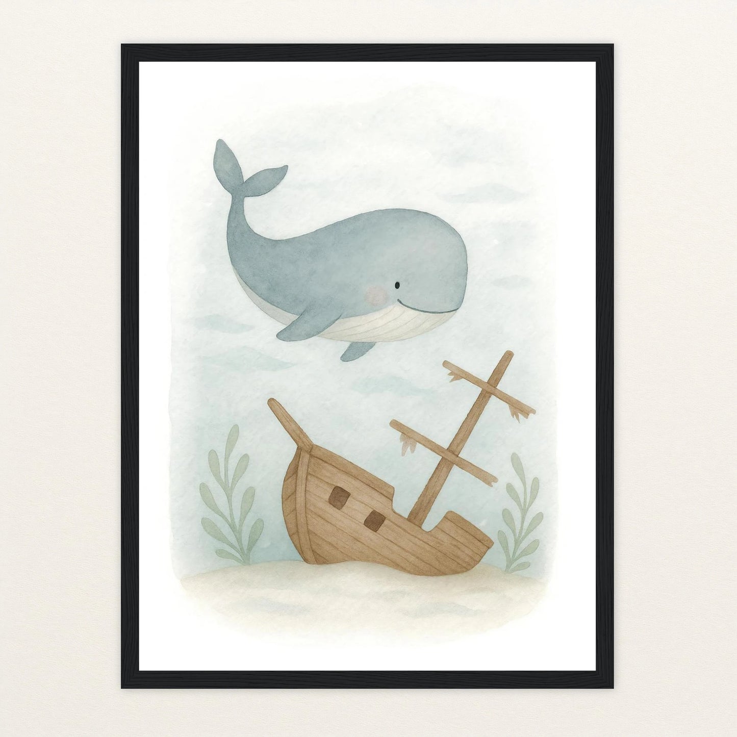 Willi der Wal - Motiv: "Schiffswrack" Poster mit Holzrahmen von tinylearner
