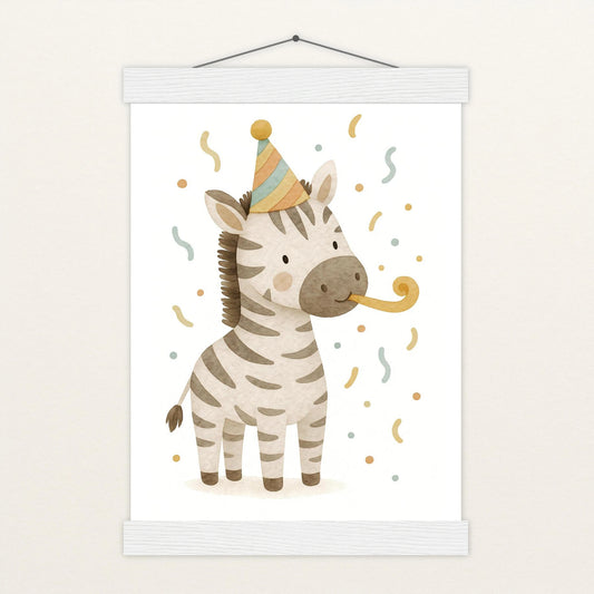 Zinni das Zebra - Motiv: "Party" Poster mit Leisten von tinylearner
