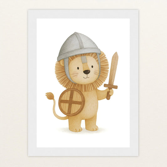 Leo der Löwe - Motiv: "Ritter" Poster mit Holzrahmen von tinylearner