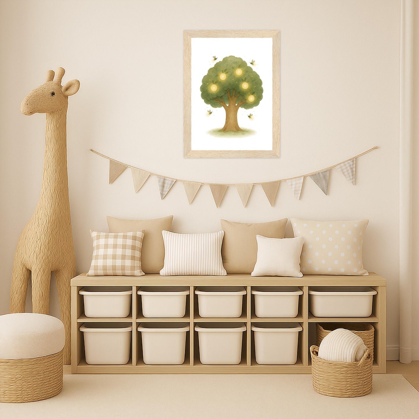 Leuchtbaum Poster mit Holzrahmen von tinylearner