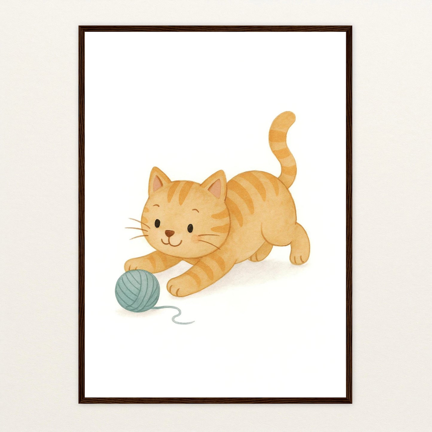 Kira die Katze - Motiv: "Wolle" Poster mit Holzrahmen von tinylearner
