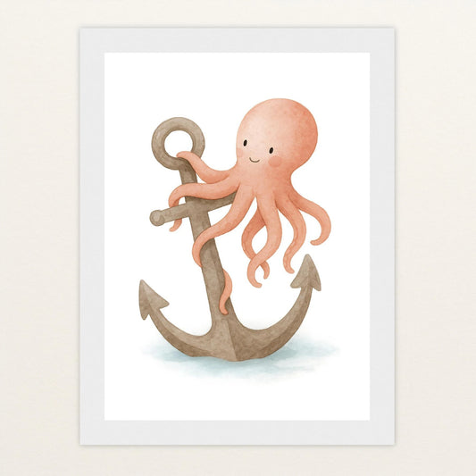 Tilli der Tintenfisch - Motiv: "Anker" Poster mit Holzrahmen von tinylearner