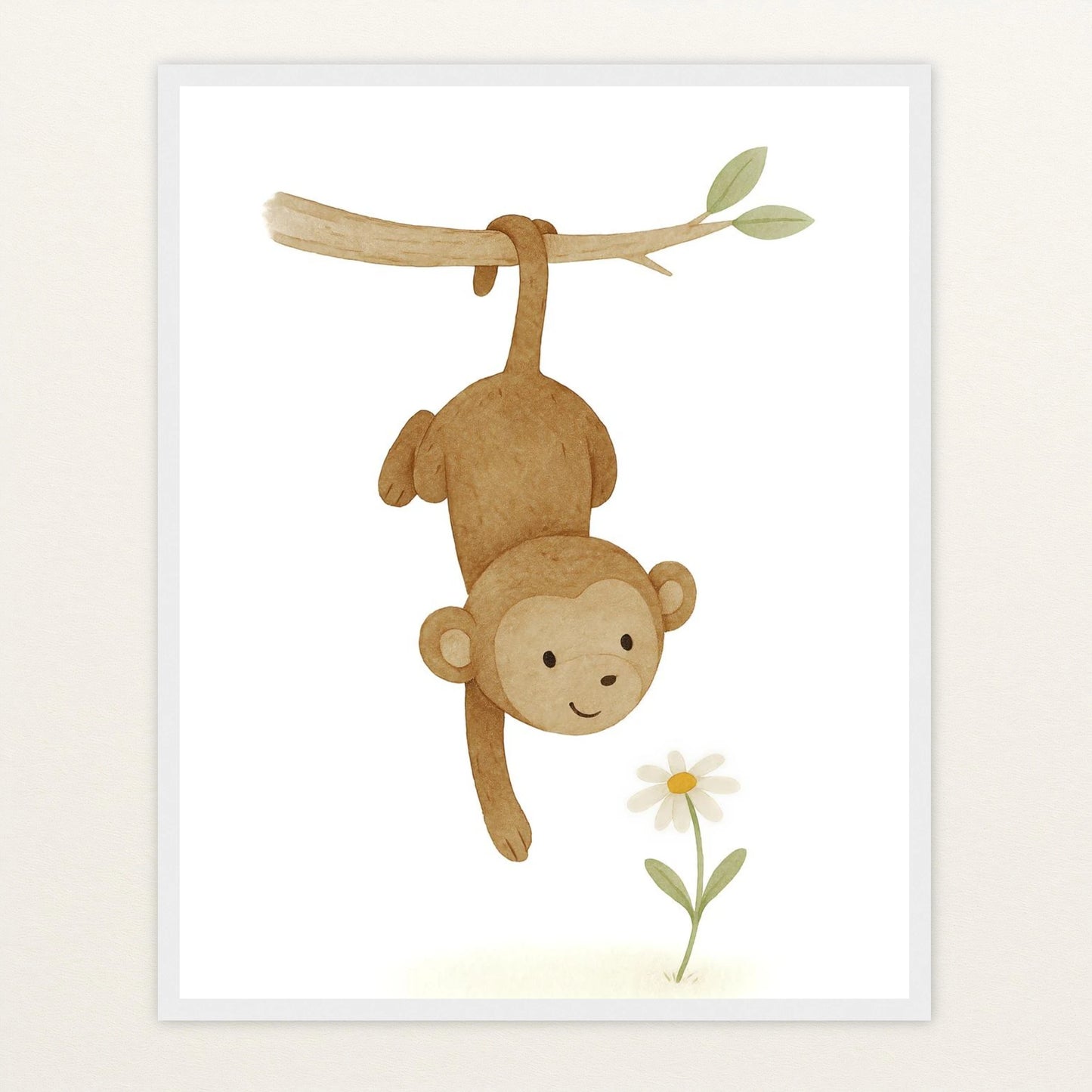 Aki der Affe - Motiv: "Gänseblümchen" Poster mit Holzrahmen von tinylearner