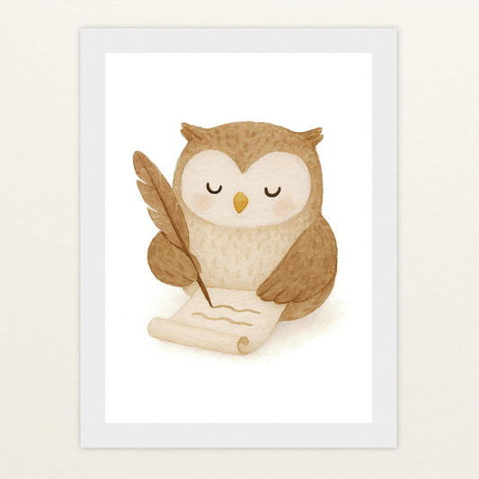Emmi die Eule - Motiv: "Brief" Poster mit Holzrahmen von tinylearner