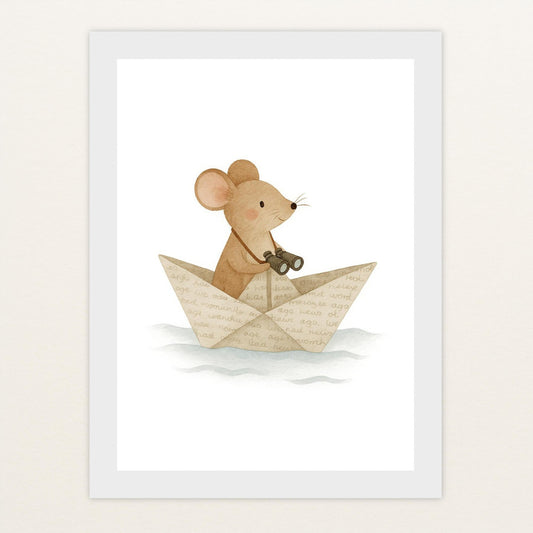Mimi die Maus - Motiv: "Papierschiff" Poster mit Holzrahmen von tinylearner