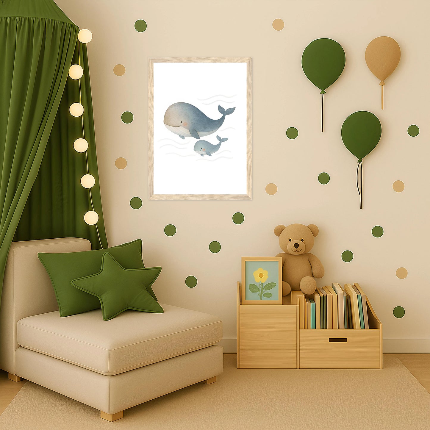 Willi der Wal - Motiv: "Familie" Poster mit Holzrahmen von tinylearner