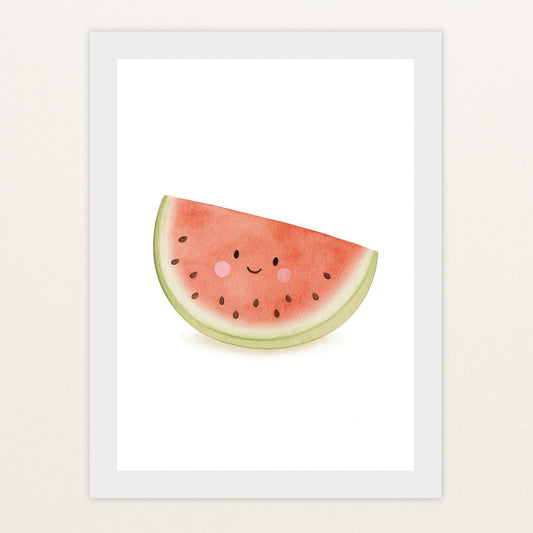 Obst: Melone Poster mit Holzrahmen von tinylearner