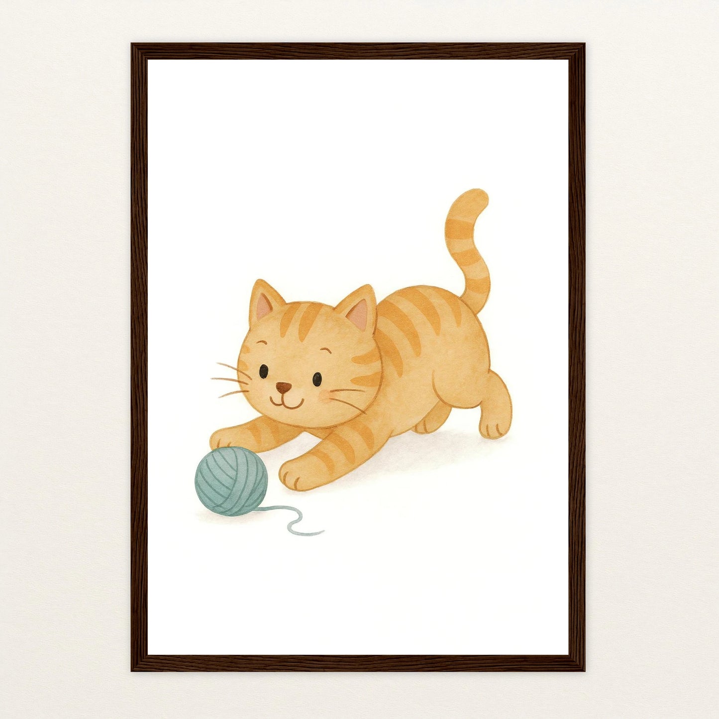 Kira die Katze - Motiv: "Wolle" Poster mit Holzrahmen von tinylearner