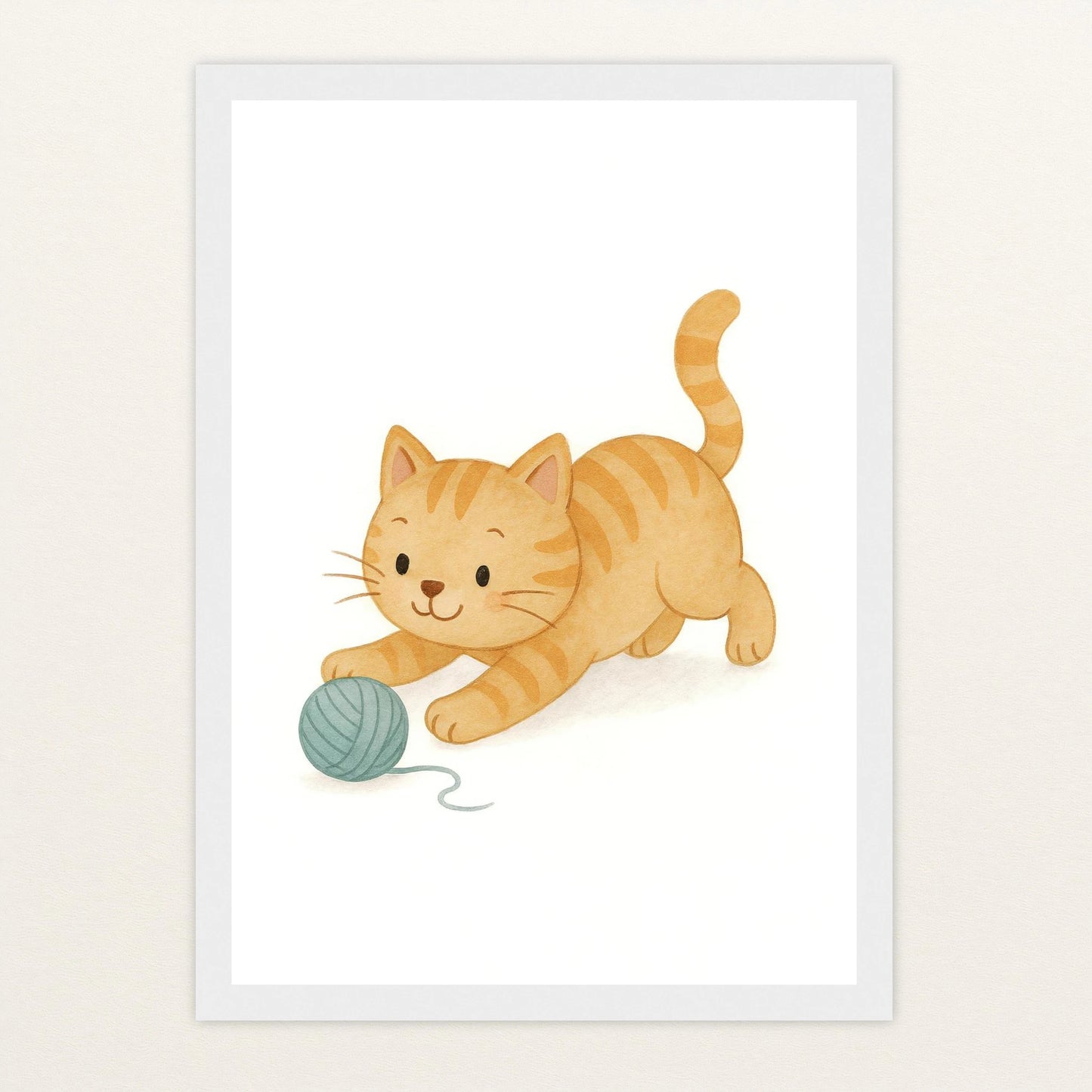 Kira die Katze - Motiv: "Wolle" Poster mit Holzrahmen von tinylearner