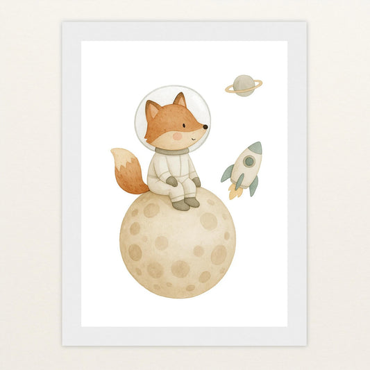 Finnegan der Fuchs - Motiv: "Astronaut" Poster mit Holzrahmen von tinylearner