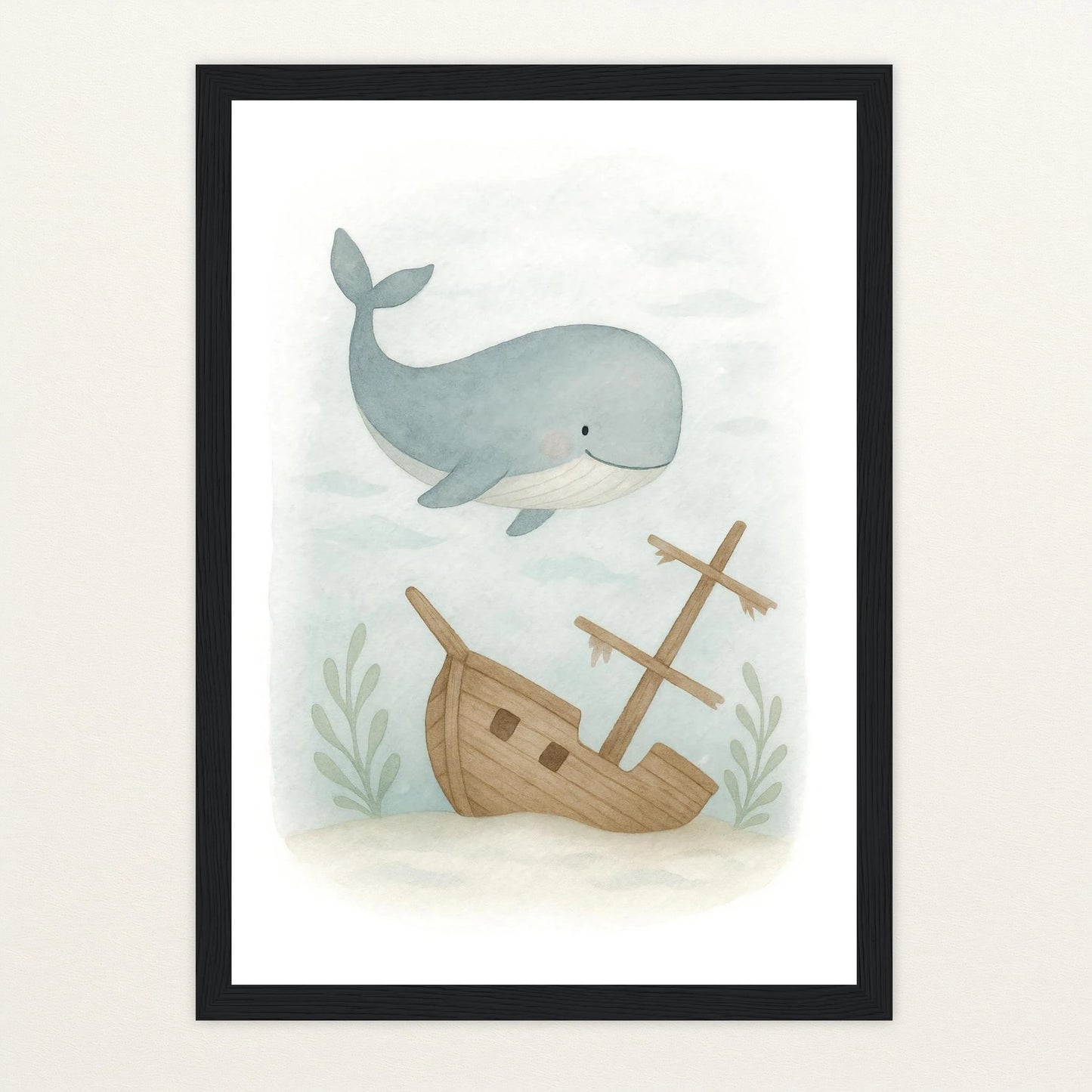 Willi der Wal - Motiv: "Schiffswrack" Poster mit Holzrahmen von tinylearner