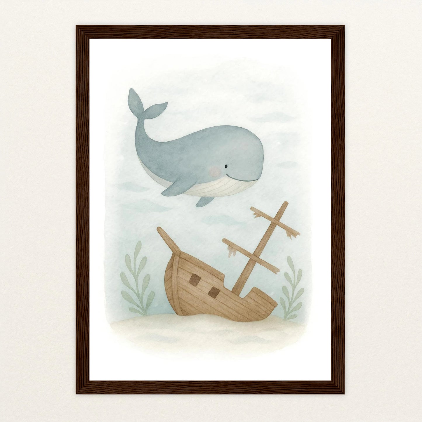 Willi der Wal - Motiv: "Schiffswrack" Poster mit Holzrahmen von tinylearner