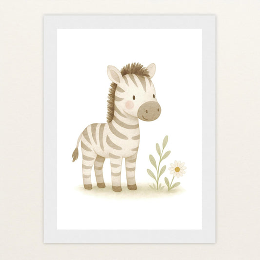 Zinni das Zebra Poster mit Holzrahmen von tinylearner