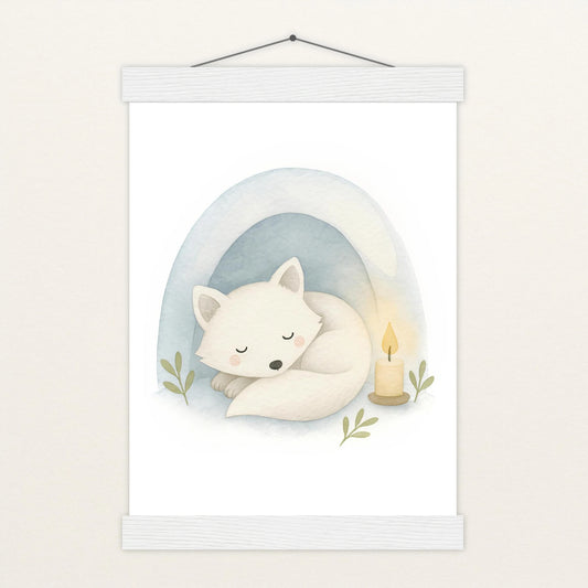 Pino der Polarfuchs - Motiv: "Schneehöhle" Poster mit Leisten von tinylearner