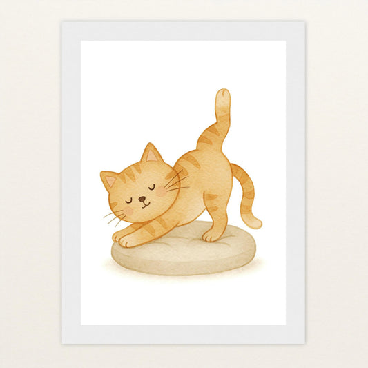 Kira die Katze - Motiv: "Yoga" Poster mit Holzrahmen von tinylearner