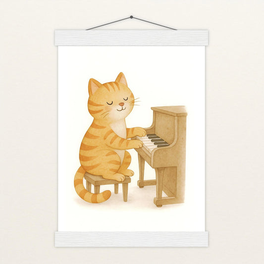 Kira die Katze - Motiv: "Klavier" Poster mit Leisten von tinylearner