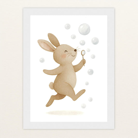 Holly der Hase - Motiv: "Seifenblasen" Poster mit Holzrahmen von tinylearner
