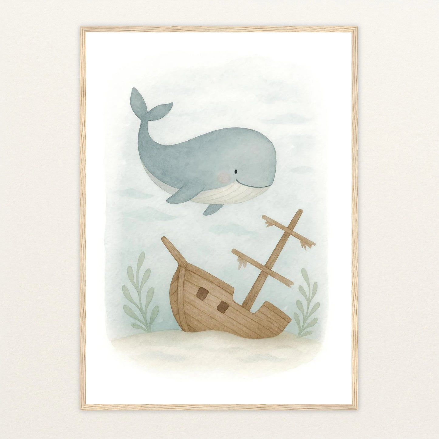 Willi der Wal - Motiv: "Schiffswrack" Poster mit Holzrahmen von tinylearner