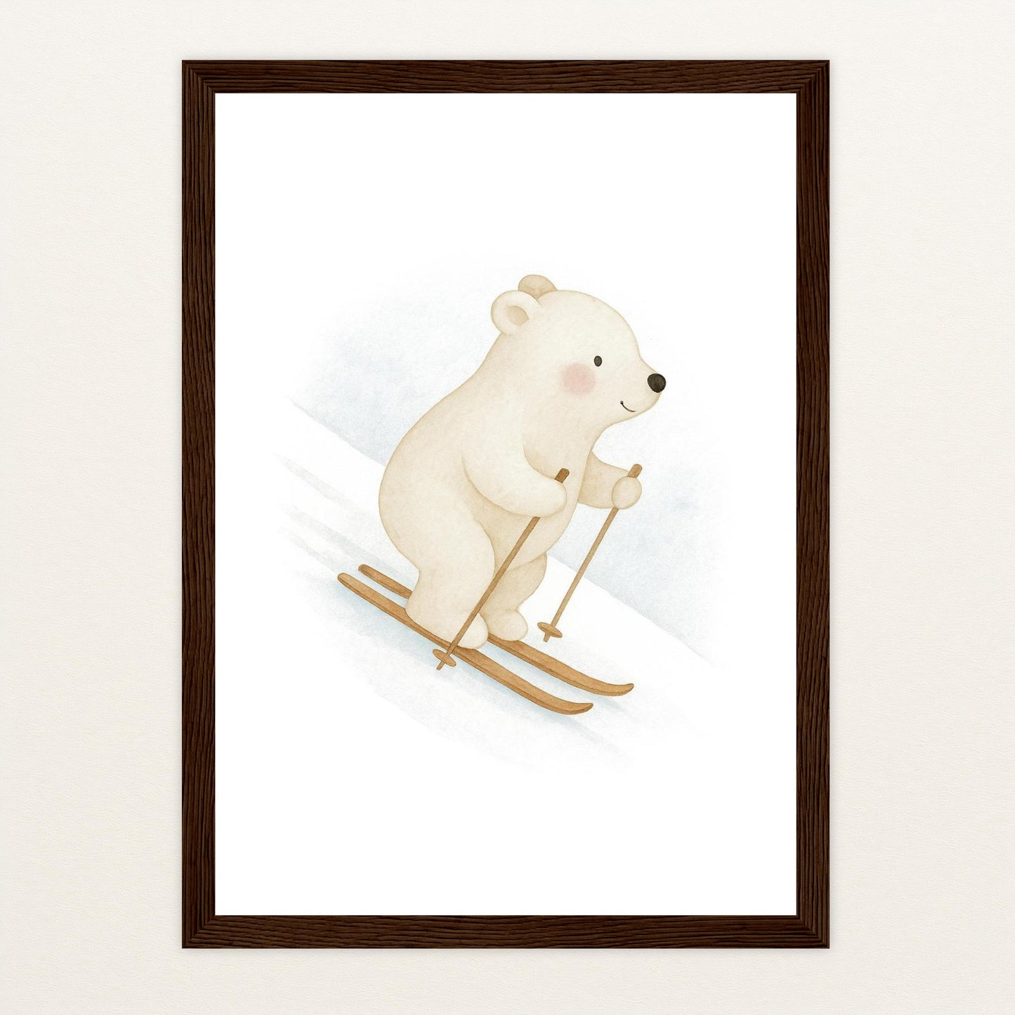 Pummel der Polarbär - Motiv: "Ski" Poster mit Holzrahmen von tinylearner