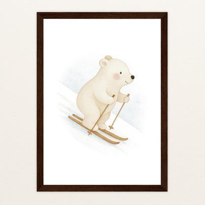 Pummel der Polarbär - Motiv: "Ski" Poster mit Holzrahmen von tinylearner