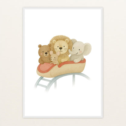 Tierfreunde - Motiv: "Achterbahn" Poster mit Holzrahmen von tinylearner