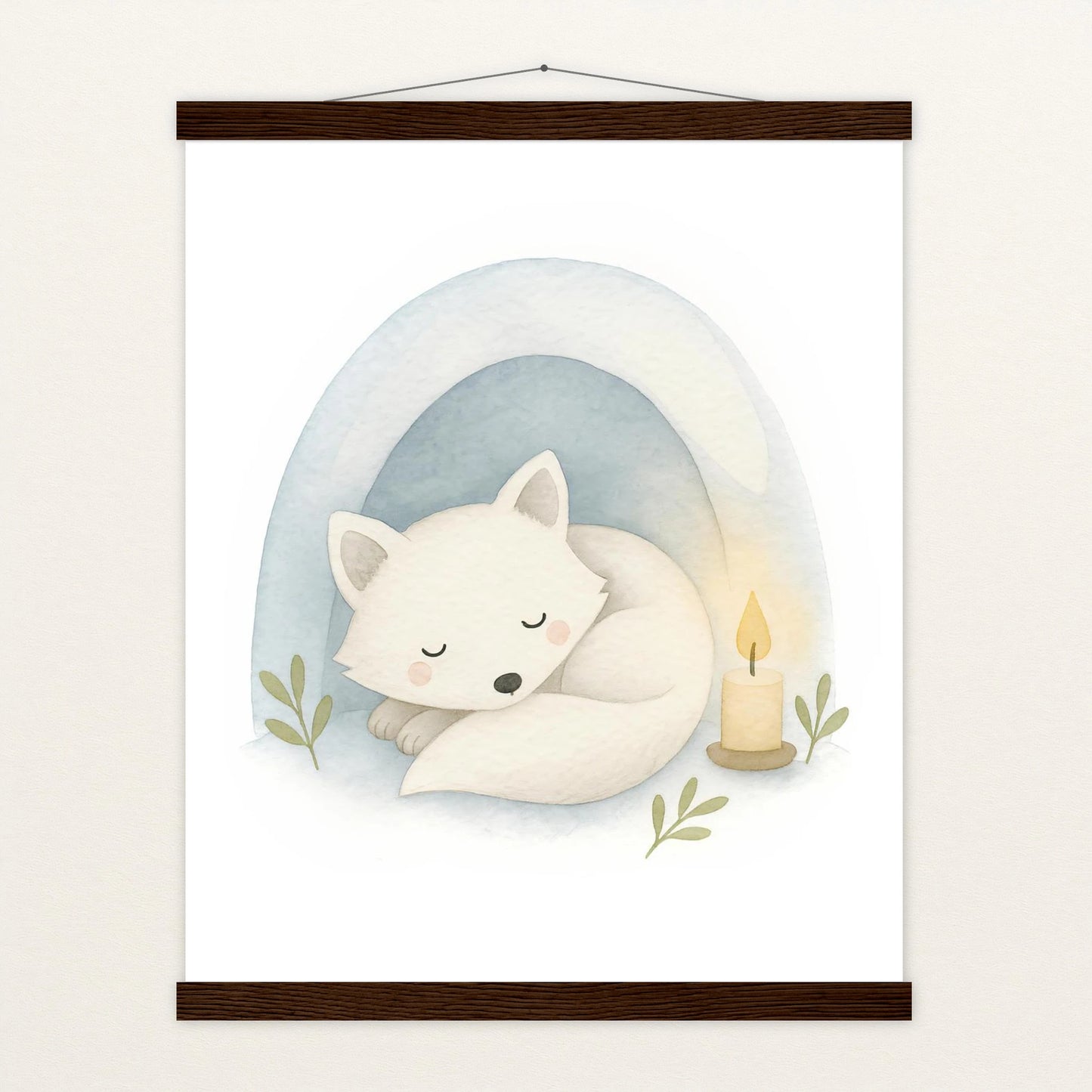 Pino der Polarfuchs - Motiv: "Schneehöhle" Poster mit Leisten von tinylearner