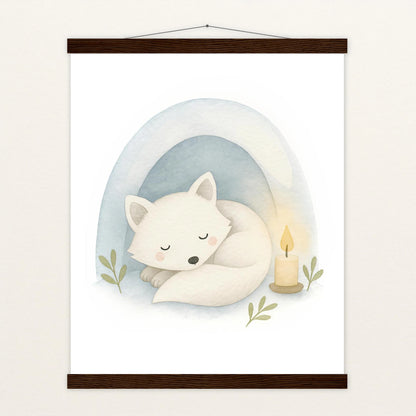 Pino der Polarfuchs - Motiv: "Schneehöhle" Poster mit Leisten von tinylearner