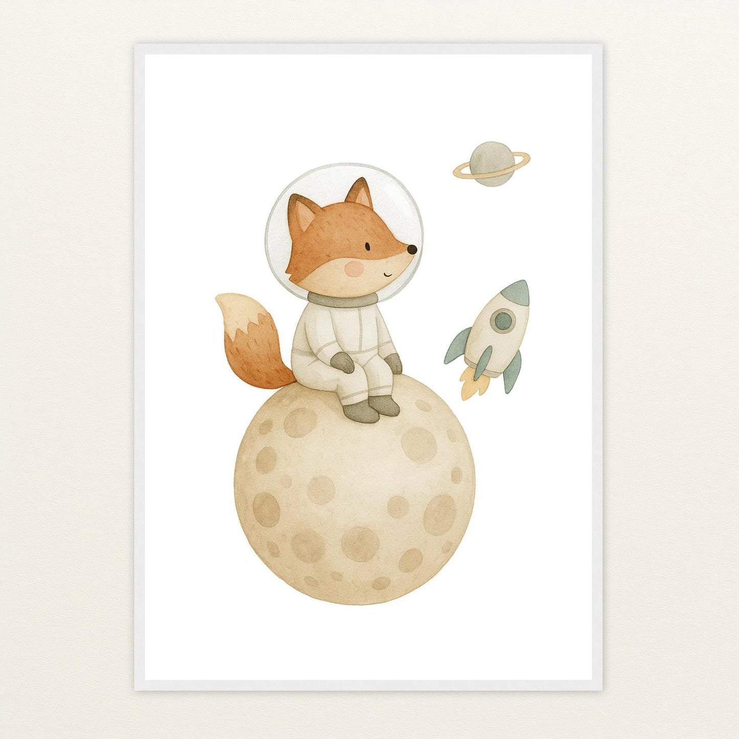 Finnegan der Fuchs - Motiv: "Astronaut" Poster mit Holzrahmen von tinylearner