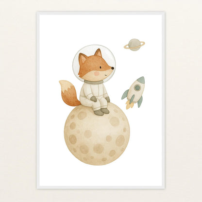 Finnegan der Fuchs - Motiv: "Astronaut" Poster mit Holzrahmen von tinylearner
