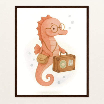 Suri das Seepferdchen - Motiv: "Reisen" Poster mit Holzrahmen von tinylearner