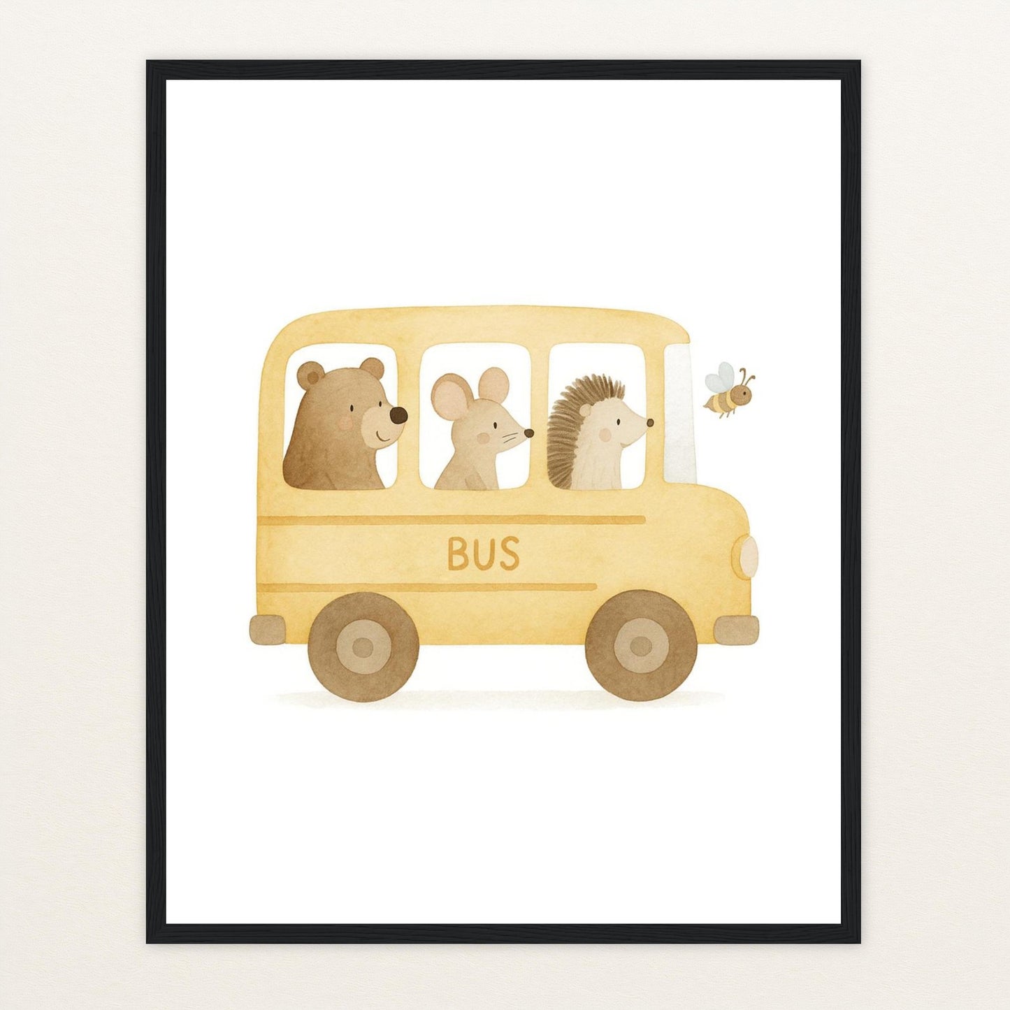 Tierfreunde - Motiv: "Schulbus" Poster mit Holzrahmen von tinylearner