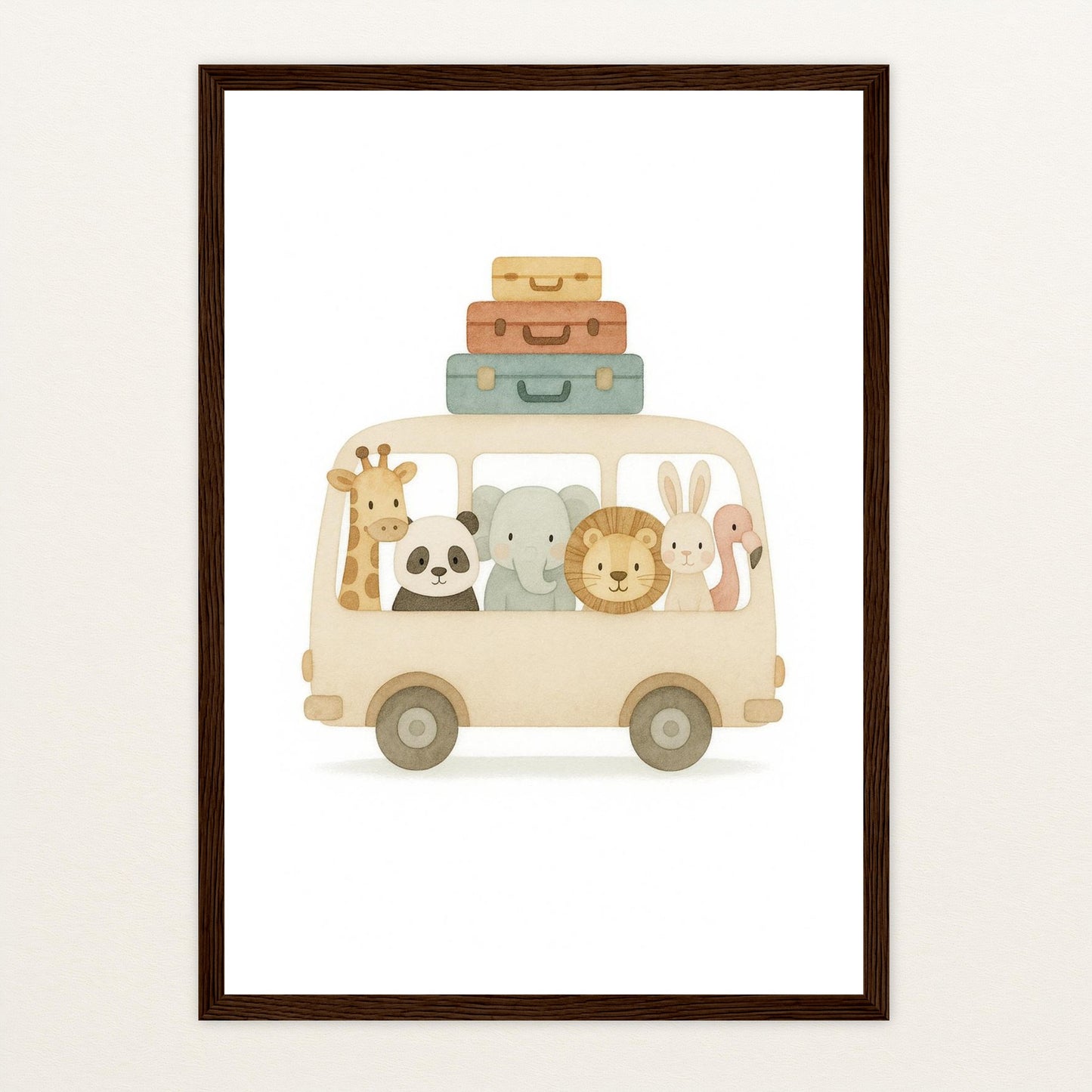 Tierfreunde - Motiv: "Reisebus" Poster mit Holzrahmen von tinylearner