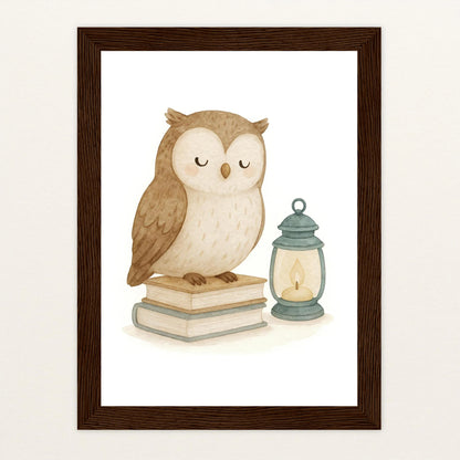 Emmi die Eule - Motiv: "Buch" Poster mit Holzrahmen von tinylearner