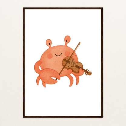 Krabbi der Krebs - Motiv: "Geige" Poster mit Holzrahmen von tinylearner