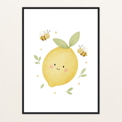 Obst: Zitrone Poster mit Holzrahmen von tinylearner