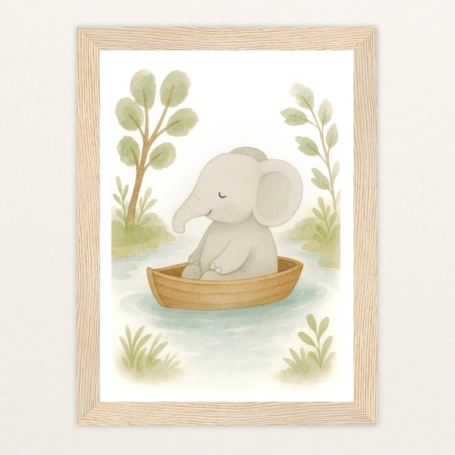 Emil der Elefant - Motiv: "Boot" Poster mit Holzrahmen von tinylearner