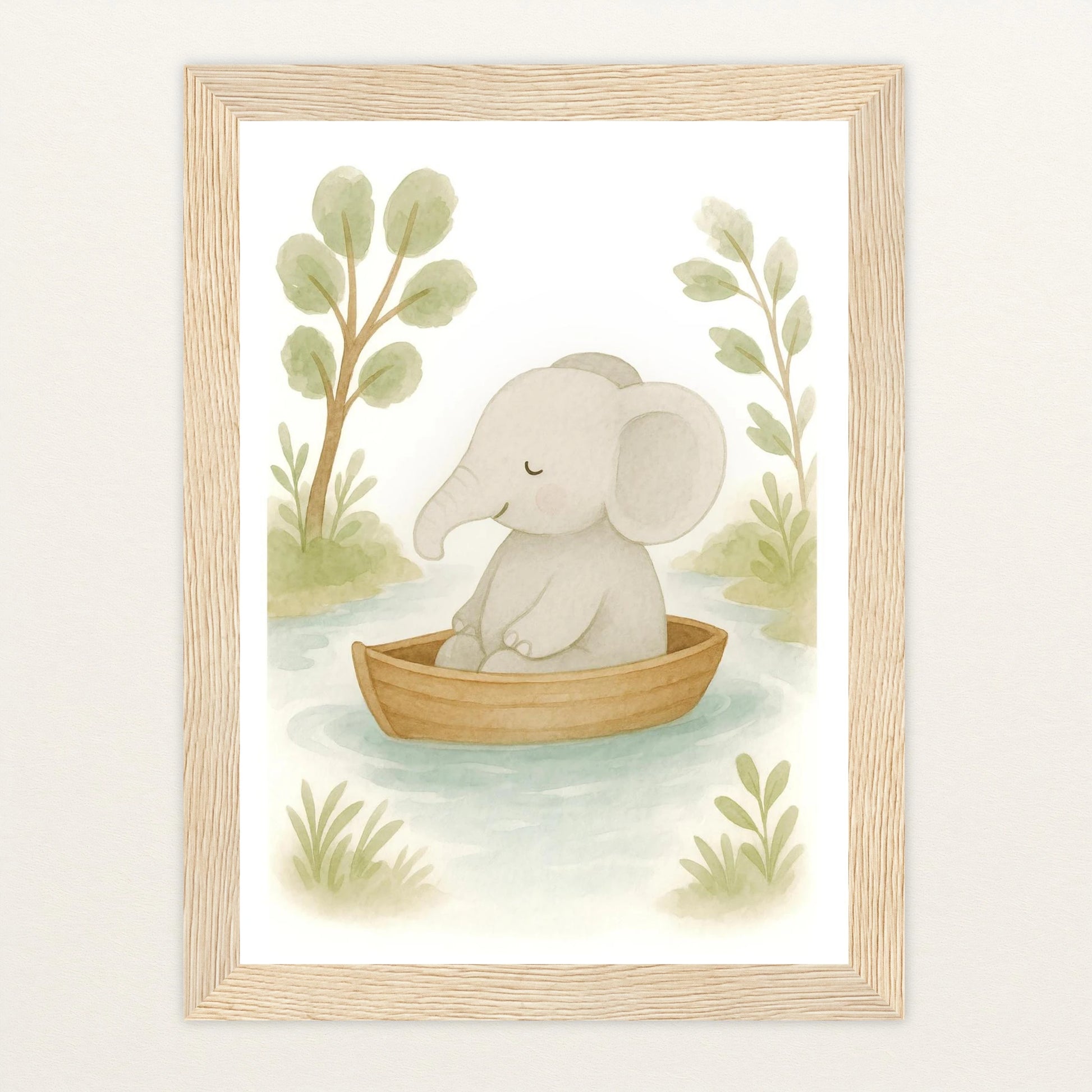 Emil der Elefant - Motiv: "Boot" Poster mit Holzrahmen von tinylearner