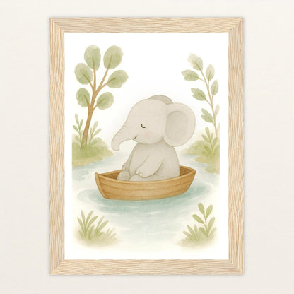 Emil der Elefant - Motiv: "Boot" Poster mit Holzrahmen von tinylearner