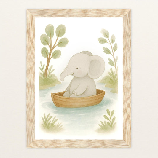 Emil der Elefant - Motiv: "Boot" Poster mit Holzrahmen von tinylearner