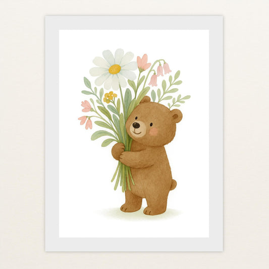 Balu der Bär - Motiv: "Blumenstrauß" Poster mit Holzrahmen von tinylearner