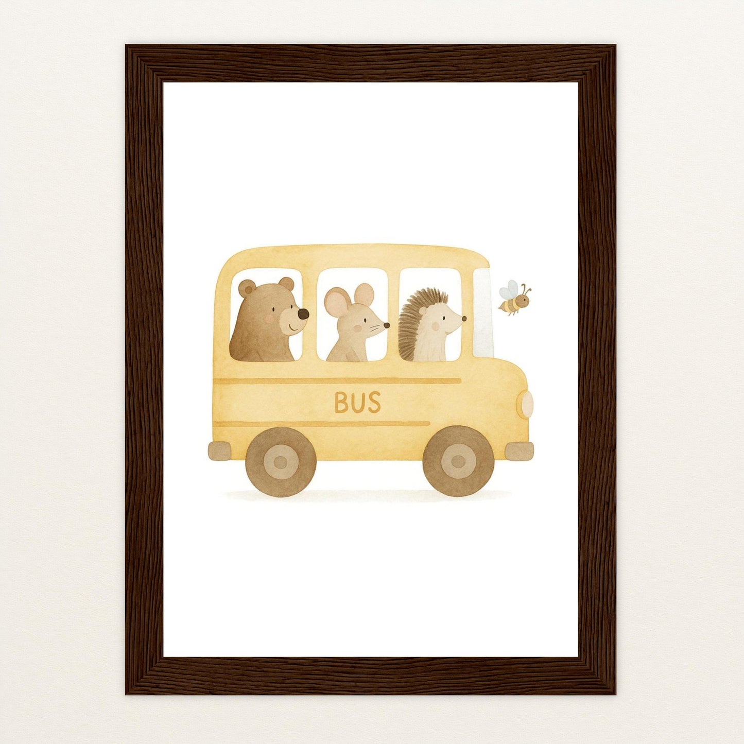 Tierfreunde - Motiv: "Schulbus" Poster mit Holzrahmen von tinylearner