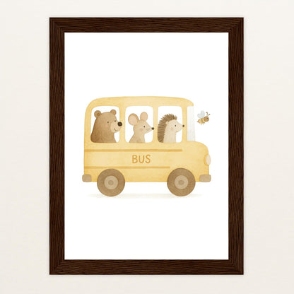 Tierfreunde - Motiv: "Schulbus" Poster mit Holzrahmen von tinylearner
