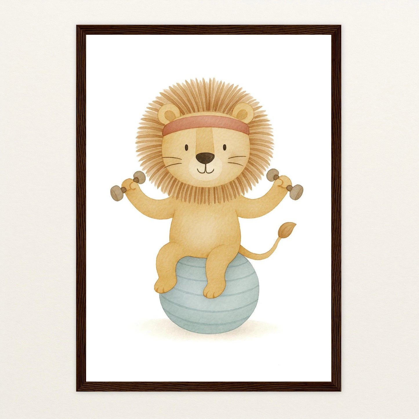 Leo der Löwe - Motiv: "Workout" Poster mit Holzrahmen von tinylearner